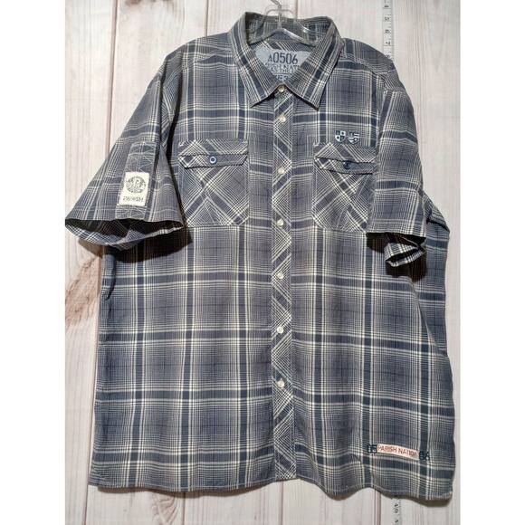Parish Nation Shirt Mens 3XL Blue Plaid Seas The Day Embroidered Cotton Nautical - Picture 1 of 10